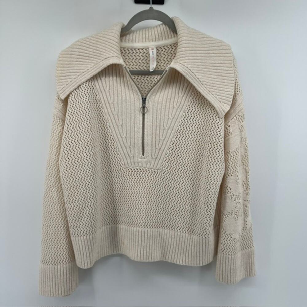 Daily Practice Anthropologie Half Zip Pullover Sweater Womens M Cream Crochet